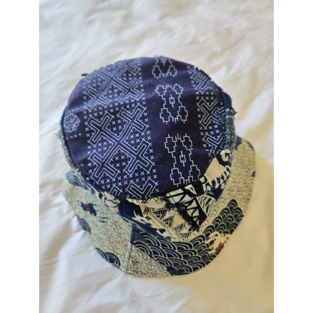 Sashiko Bucket Hat Y2K Indie Patchwork Bucket Hat Boho Festival Artsy Blue Asian - Picture 4 of 5